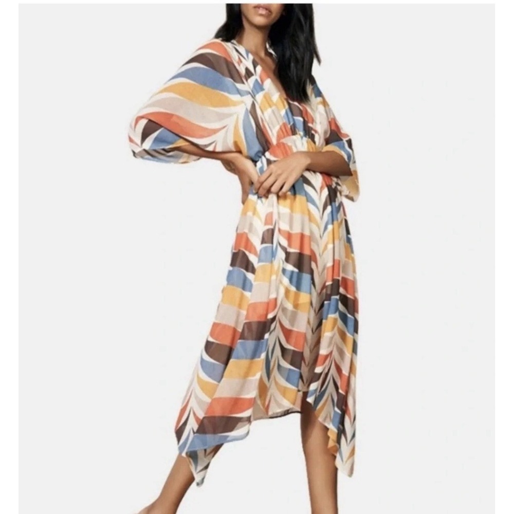 Hutch Anthropologie Augusta Graphic Kimono Sleeve Asymmetric Hem Dress - Medium